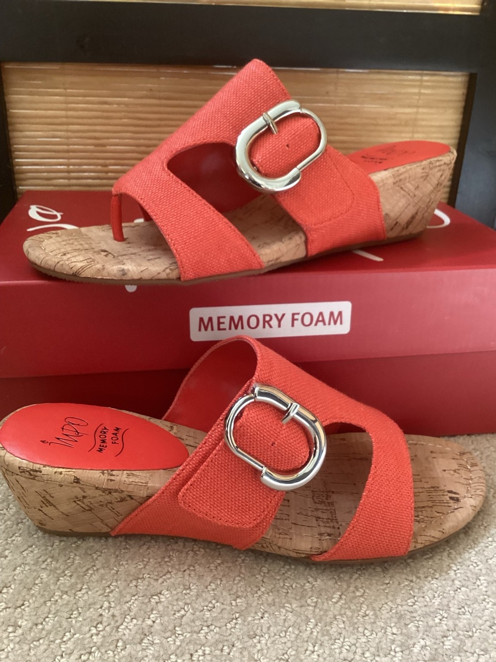 ☀️ IMPO Giselle sandals Sz 7 wedges NIB memory foam orange persimmon NEW